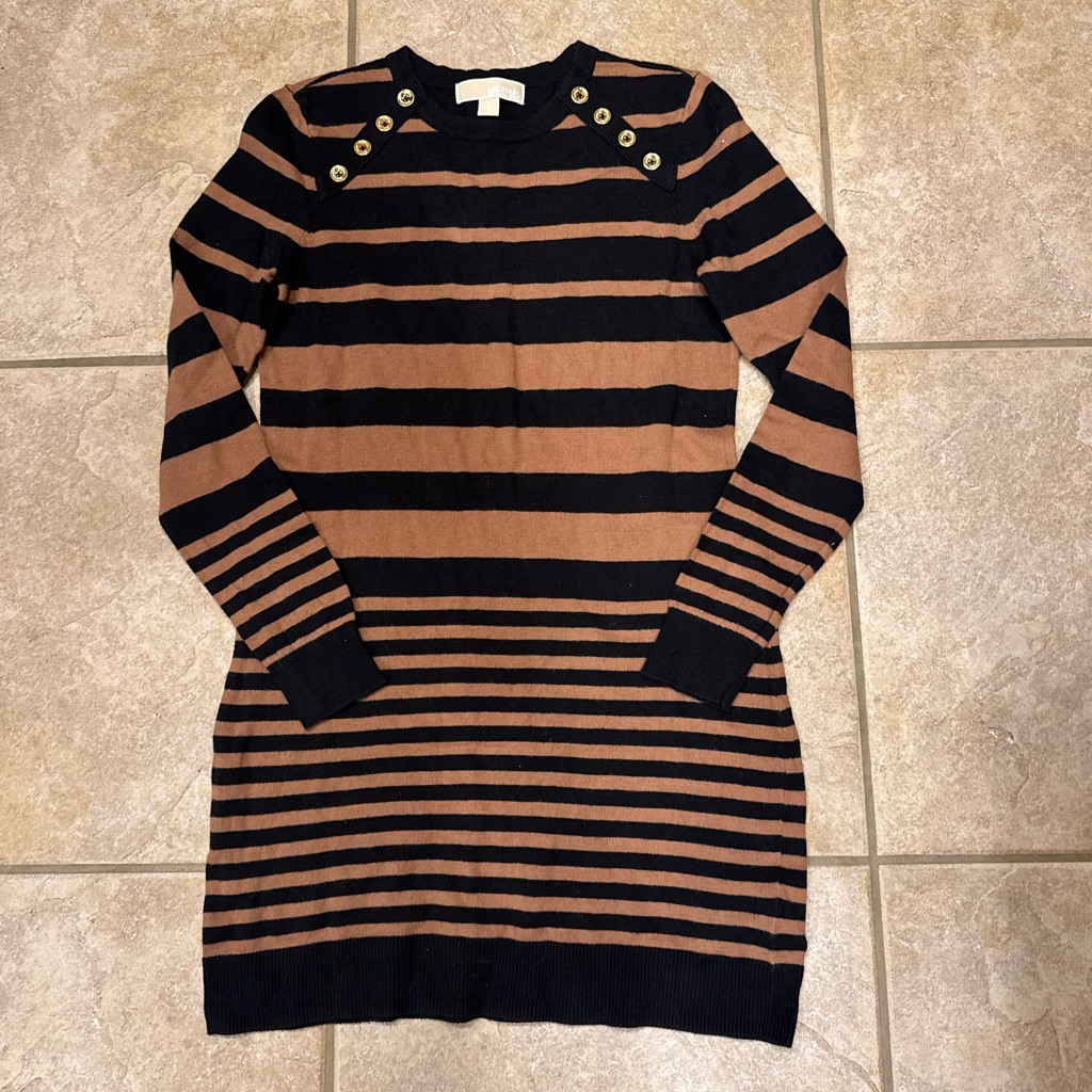 Michael Michael Kors Black And Brown Striped Dress